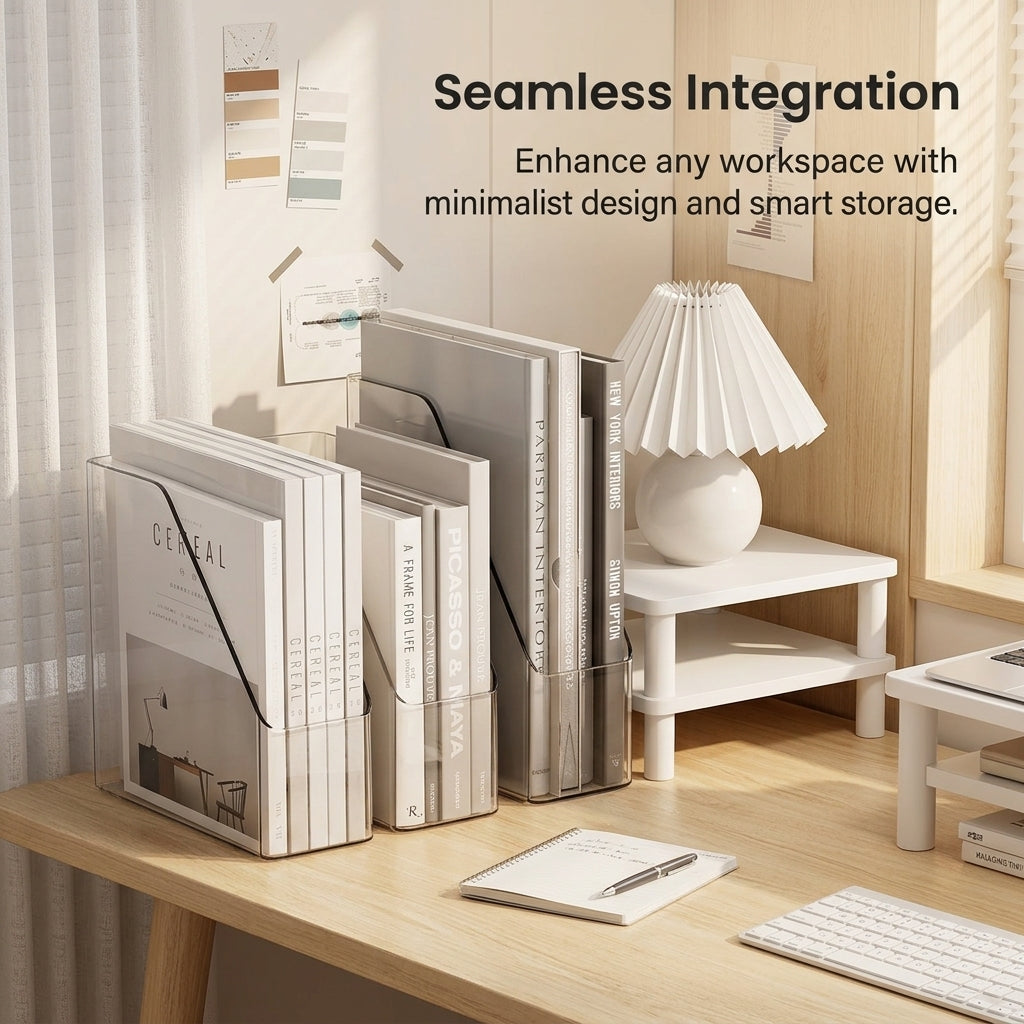 Acrylic Vertical Desktop File Organizer for Desk Storage, Clear Office Document Holder Stand for Book 1 Piece Study Room Sorter