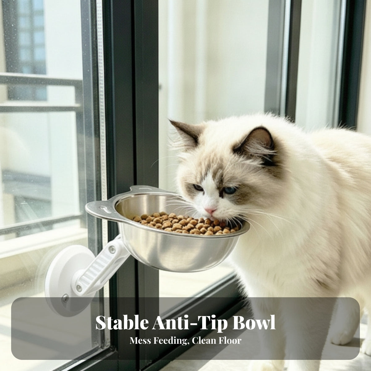 Bendable Arm Bear Ear Bowl Elevated Feeding Wall Feeder Pet Bowl Round Base No-Drill for Cats