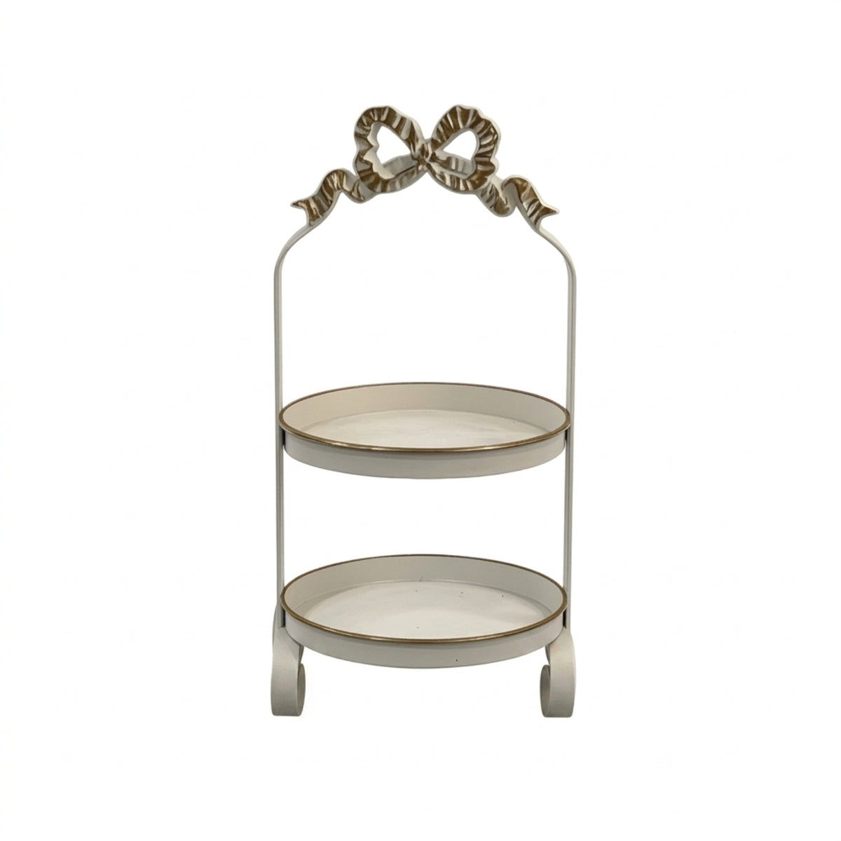 Decorative Two-Tier Tray Rack Vintage Round Tray Rack with Bow Top Versatile Dessert Display Stand Multi Layer for Countertop