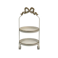 Decorative Two-Tier Tray Rack Vintage Round Tray Rack with Bow Top Versatile Dessert Display Stand Multi Layer for Countertop