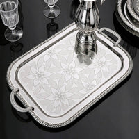 Serving Tray with Handles Rectangular Metal Serving Tray Engraved Platter for Home Decor