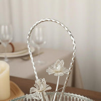 Multi-Purpose Ornate Silver Fruit Plate with Handle Stable Base Single Tier Serving Stand European Design Mirrored Dessert Tray for Banquet, Hotel, Wedding, Living Room