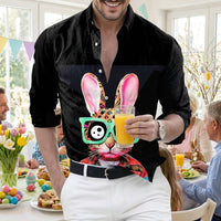 Men's Easter Shirt Long Sleeve 3D Rabbit Graphic Button Down Top Novelty Funny Bunny Print Casual Party Blouse for Spring Holiday & Festivals