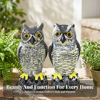 2 Pieces Feather-Textured Decorative Owl Ornament Set Stone-Look Base Plastic Owl Figurine Detailed Craft Home Decoration Collectible for Display