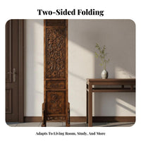 Chinese Design Folding Screen Double-Sided Antique Carved Room Separate R Reversible Panels Hand-Carved Folding Screen for Entryway, Tea House