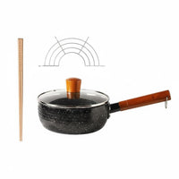 Maifan Stone Coating Japanese Yukihira Pan Multi-Functional Non-Stick Milk Pan Easy to Clean Single Serving Pasta Pot Wooden Handle for Students, Singles, Dorm Room