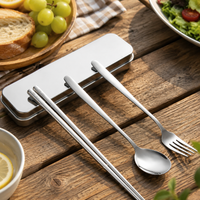 Cutlery Set for 1 Person, Stainless Steel Travel Cutlery with Case, Fork Spoon Chopsticks, Camping Outdoor Cutlery for On-the-Go