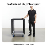 Heavy Duty Shockproof 19-Inch Rack Case Long-Lasting Construction Unobstructed Frame Amplifier Rack Portable DJ Road Case Front and Rear Rails for DJs, Musicians