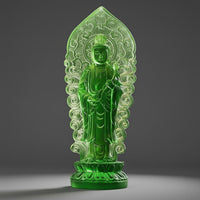 Serene Design Standing Amitabha Buddha Figurine Oriental Aesthetic Resin Buddha Statue with Backplate Exquisite Craftsmanship Religious Decor for Meditation Practitioners, Feng Shui Followers, Mindfulness Enthusiasts, Altar, Bookshelf, Office Desk