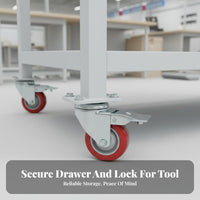 Locking Wheels Anti-Static Mobile Workbench Long-Lasting Steel Frame Mobile Work Bench Wear-Resistant Rolling Tool Cart Easy Assembly for Mechanics, Technicians, Laboratory Workers, Laboratoryoratory Oratory, Repair Shop, Warehouse, Job Sites