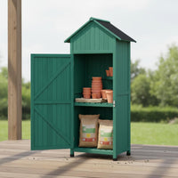Easy to Organize Garden Tool Storage Cabinet Waterproof Wooden Storage Cabinet Anti-Corrosion Outdoor Tool Shed Spray-Painted Finish for Balcony, Yard