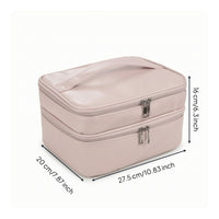 Double-Layer Makeup Bag Zippered Double Layer Cosmetic Bag PU Cosmetic Organizer Soft Long-Lasting for Travelers, Vanity