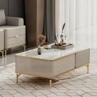 Rock Slab Coffee Table Ribbed Rectangular Coffee Table Glossy for Living Room