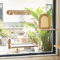 Cat Hammock Window Cat Perch with Oak Wood Frame, Square Hanging Cat Bed for Sunbathing, Multi-Scene General Use Pure Color Fabric Balcony Bed