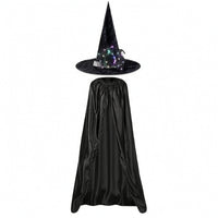 Light-up Witch Hat and Cape Pointed Witch Costume with Hat Black Accessory Set One Size Fits Most for Halloween