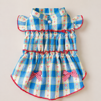 Small Dog Dress with Buttons, Princess Dog Dress for Special Occasions, Blue Plaid Dog Clothes for Small Dogs, Summer Puppy Clothes Girl