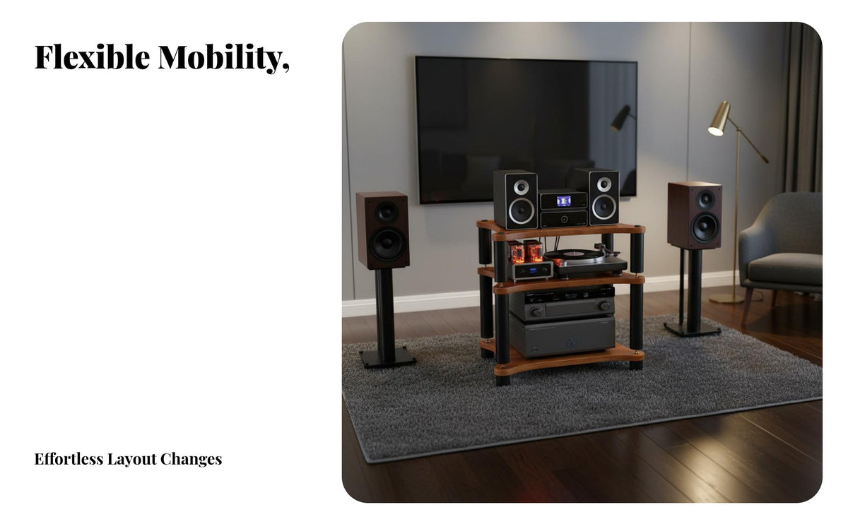 Vibration Damping Spikes Multi-Tier Audio Component Rack Strong Load-Bearing Capacity Multi-Tier Audio Equipment Rack Stable Structure Shock Absorbing Amplifier Shelf Heavy Duty Steel Frame for Audiophiles, Listening Room