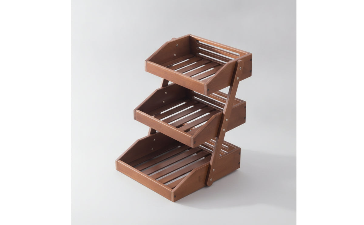 Three Tier Display Shelf Compact Wooden Display Stand Rustic Tiered Shelf for Study