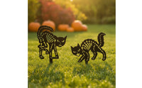 2 Pieces Gothic Cat Skeleton Stakes Eerie Metal Stakes with Cat Skeleton Easy to Install Decorative for Flower Beds, Walkways