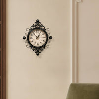 Wall Clock with Metal Frame Iron-Look Metal Wall Clock Ornate for Living Room, Entryway, Hallway