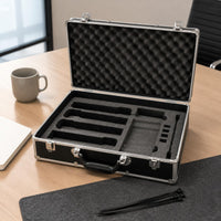 Reinforced Corners Aluminum Audio Device Case Locking Latches Hard Audio Device Case Custom-Cut Compartments Audio Storage Foam Padding for Portable Transport