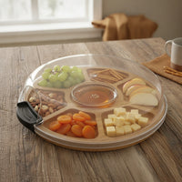 Bamboo Serving Tray with Compartments Round Bamboo Snack Tray Divided Cheese Board Natural Wood Appetizer Platter Organized
