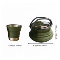 2 Pieces Foldable Silicone Kettle and Cup Set Heat Resistant Foldable Travel Teapot Set Lightweight Portable Water Boiler and Mug Kit for Journeyers