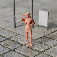 1/64 Scale Miniature Girl Figurine Cap Posed Girl Figure Long Hair Collectible Model Short-Sleeve Top