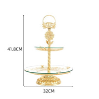 Ornate Two-Tier Fruit Tray Decorative Fruit Tray with Stand Metal 2-Tier Dessert Stand Space-Saving for Hosts
