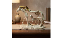 Hollow-out Resin Horse Figurine Textured Base Horse Sculpture Gold Accent Display Piece Rectangular Plinth for Study