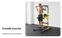 Heavy Duty Steel Frame Freestanding Pull up Bar Adjustable Height Freestanding Pull-up Station Stable Base Design Multi-Function Power Station with Bench Non-Slip Grips for Fitness Enthusiasts, Indoor