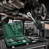 121 Pieces Automotive Mechanics Tool Set with Carrying Case Portable Socket Set with Carrying Case Chrome Vanadium Mechanics Tool Kit Heavy-Duty for DIYers