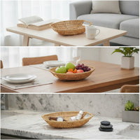 Wicker Basket Tray Handwoven Wicker Serving Tray Boat-Shaped Basket Rustic Easy to Hold and Carry for Fruit Display