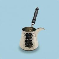 Hammered Turkish Coffee Pot Traditional Cezve Curved Spout Ibrik Silver-Colored