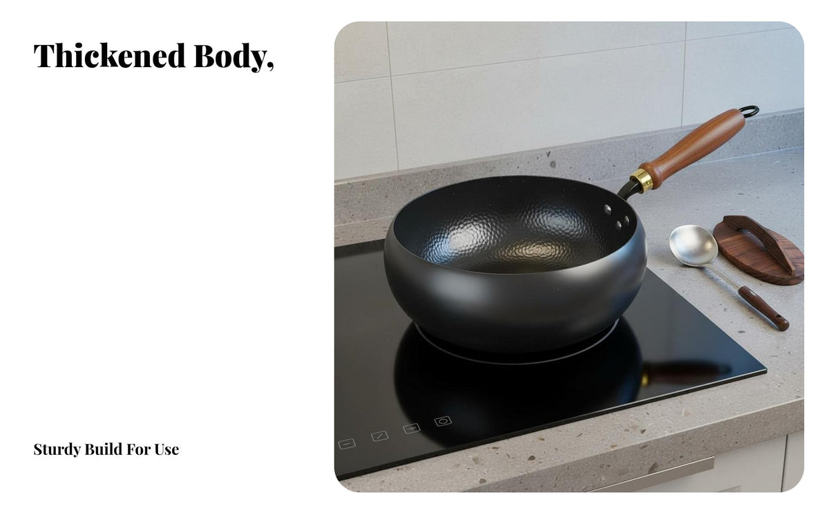 Scale Pattern Scale Pattern Wok Naturally Nonstick Flat Bottom Wok Iron Stir Fry Pan Even Heating Uncoated Skillet Pre-Seasoned