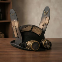 Built-in Goggles Steampunk Top Hat Bronze-Gold Accents Eyepiece Hat Headpiece Rivet-Studded Headwear Cosplay for Adults, Costume Party