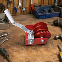 Burgundy Metal Single Drum Winch, 35cm Hand Crank Trailer Winch with Ratchet Lock, Powder Coated for Lifting Heavy Components