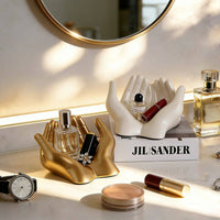 Multi-Functional Cupped Hands Jewelry Dish Luxury Design Resin Hand Jewelry Holder Elegant Decor Hand Shaped Key Tray Fine Craftsmanship for Women, Her, Dressing Table, Bedroom, Entryway, Bathroom Counter