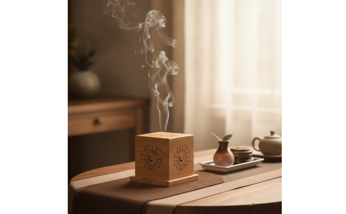 Wooden Incense Burner Artisanal Incense Holder with Tray Elegant Long-Lasting for Home Decor, Meditation