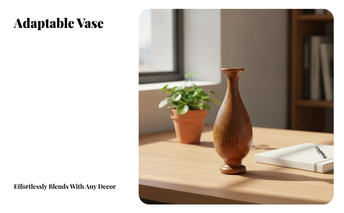 Woodgrain Wooden Vase | Smooth Polished Finish, Slender neck shape, Decorative Vase, for Home Decor