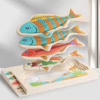 Fish Bone Puzzle Educational Layered Puzzle Hand-Eye Coordination Toy for Toddlers, Preschool, Homeschool