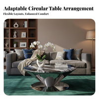2 Pieces Marble Pattern Top Round Coffee and End Table Set Luxury Design Round Side Table Set Space Saving Living Room Furnishing Nesting Design for Apartment Dwellers, Homeowners, Interior Designers, Small Areas, Lounge Area, Bedroom, Office