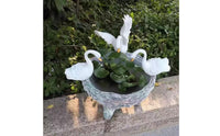 Planter with Bird Figurines Rustic Footed Planter Bowl Stone Look Centerpiece Bowl for Gardeners