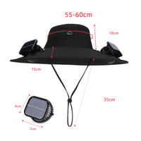 Breathable Solar Powered Fan Hat 360° Sun Protection Wide Brim Hat with Twin Fans Adjustable Fit Outdoor Headwear Windproof Chin Strap for Men, Gardening