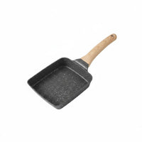 Non-Stick Tamagoyaki Pan Wood Grain Handle Japanese Omelette Pan Easy to Clean Cookware All Stovetops Compatible for Breakfast