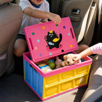 Portable Collapsible Storage Bin with Wooden Lid for Camping, Car Trunk Organizer, Handheld Basket