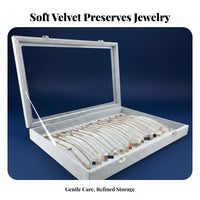 Multi-Compartment Velvet Jewelry Box with Clear Lid Dustproof Velvet Jewelry Organizer Tray Scratch Protection for Men, Vanity Table, Closet