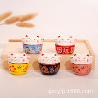 Lucky Sakura Ceramic Maneki-Neko Charm for Car or DIY Decor