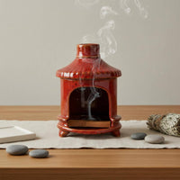 Heat Resistant Ceramic Palo Sacred Holder Stable Tripod Base House Shaped Sage Burner Speckled Glaze Finish Ceramic Incense Hut for Spa