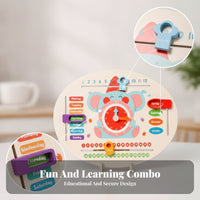 Printed English Labels Calendar Clock Board Movable Hands Clock Calendar Board Sliding Pieces Teaching Aid Colorful for Preschoolers, Children, Teachers, Classroom